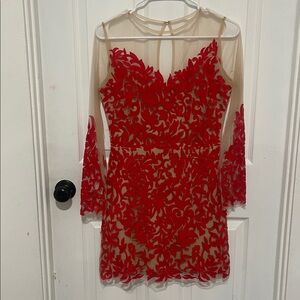 Elegant Sheer Red Lace  Dress